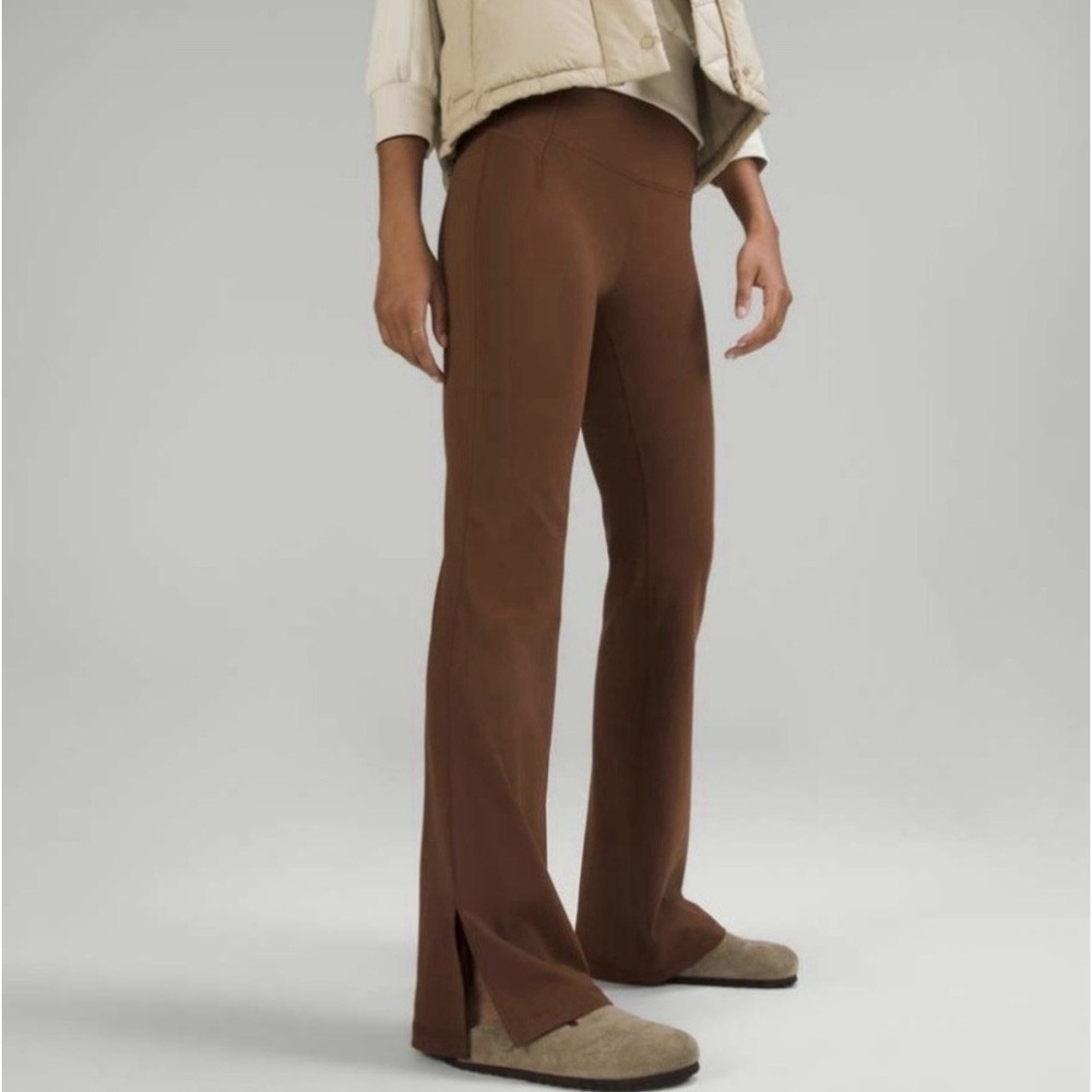 Lululemon Groove Split Hem Flare Mid Rise Pants Women 6 Lt Brown Nulu LW5ENGS